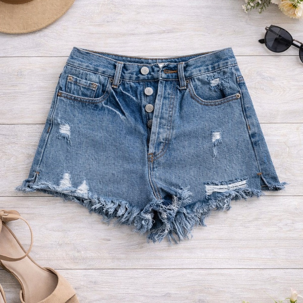 By‎ Together Distressed Dark Blue Denim Cutoff Shorts
